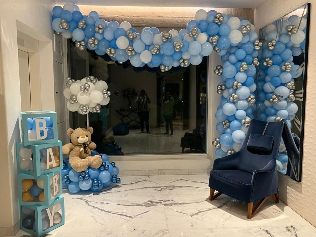 Baby Shower Set Up With Teddy Bouquet