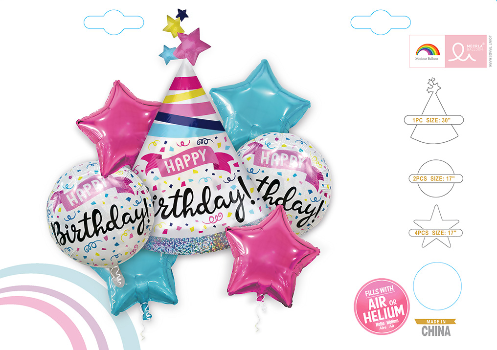 Hat Shaped Happy Birthday Balloon Set of 5