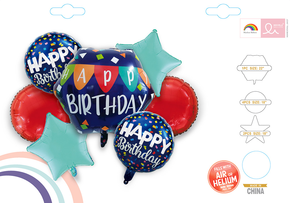 Happy Birthday Hexagon Balloon Set of 7