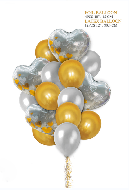 Happy Anniversary Ballloon Set in Silver & Gold -