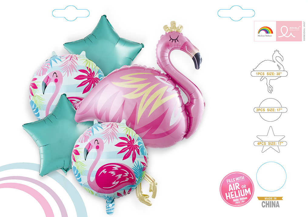 Flamingo Balloon Set with 2 Pastel Green Stars - 5