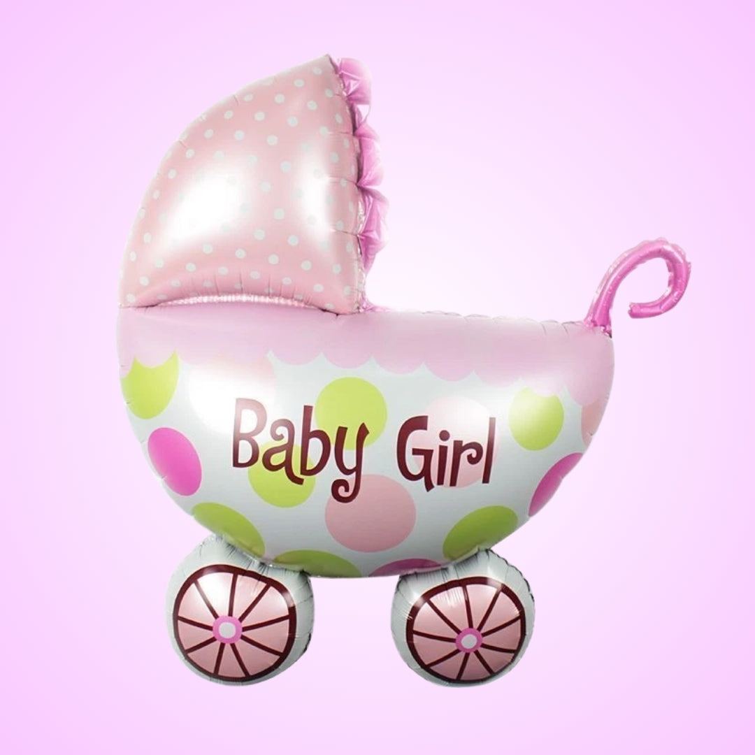 Metallic Baby by Girl Foil Balloon on a Stick - Helium Quality - 14 inches - 1PC