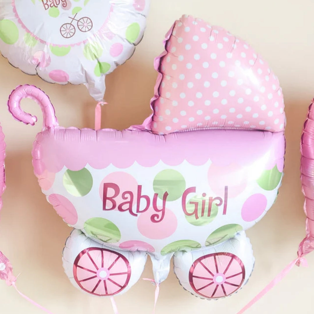 Metallic Baby by Girl Foil Balloon on a Stick - Helium Quality - 14 inches - 1PC