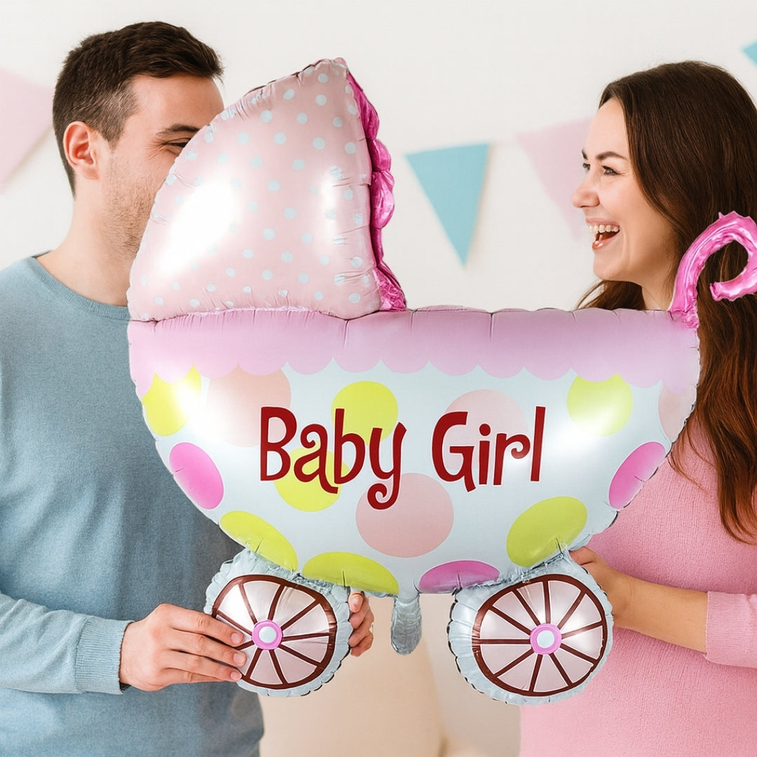 Metallic Baby by Girl Foil Balloon on a Stick - Helium Quality - 14 inches - 1PC