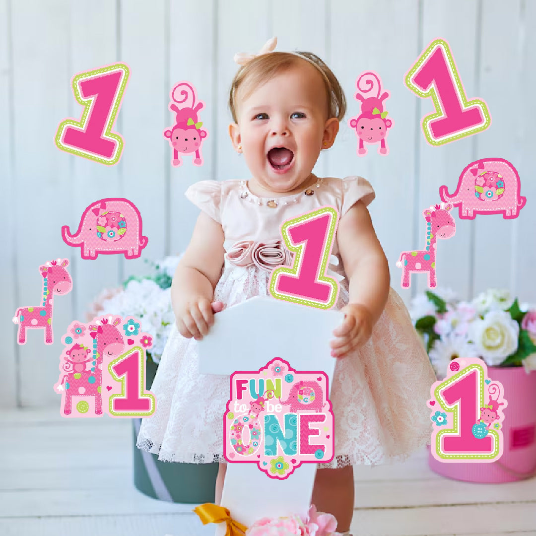 1st Birthday Wild Theme Paper Cutouts for Wall & Glass Decoration - 12PC