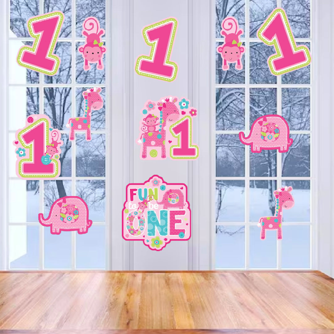 1st Birthday Wild Theme Paper Cutouts for Wall & Glass Decoration - 12PC