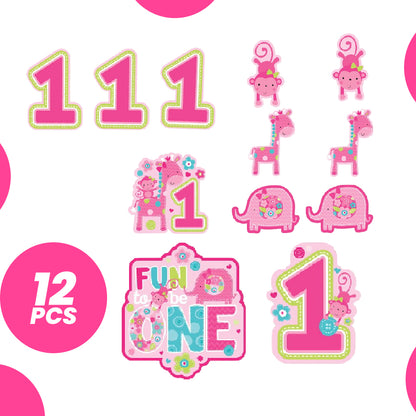 1st Birthday Wild Theme Paper Cutouts for Wall & Glass Decoration - 12PC