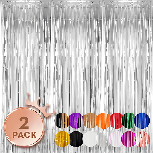 2Pcs Silver Metallic Tinsel Foil Fringe Curtains, 3.28ft x 6.56ft Silver Photo Booth Backdrop Streamer Curtain,Great for Bachelorette, Birthday,Christmas,New Year Party Decorations