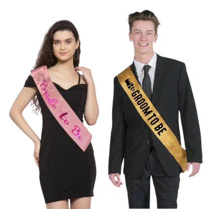 Pink Bride to Be Sash & Gold Groom to Be Sash Combo Bride Groom Sash Combo Wedding Photo Shoot Bridal Shower Party Haldi Mehandi Ceremony Decoration Sash Combo - Pack of 2