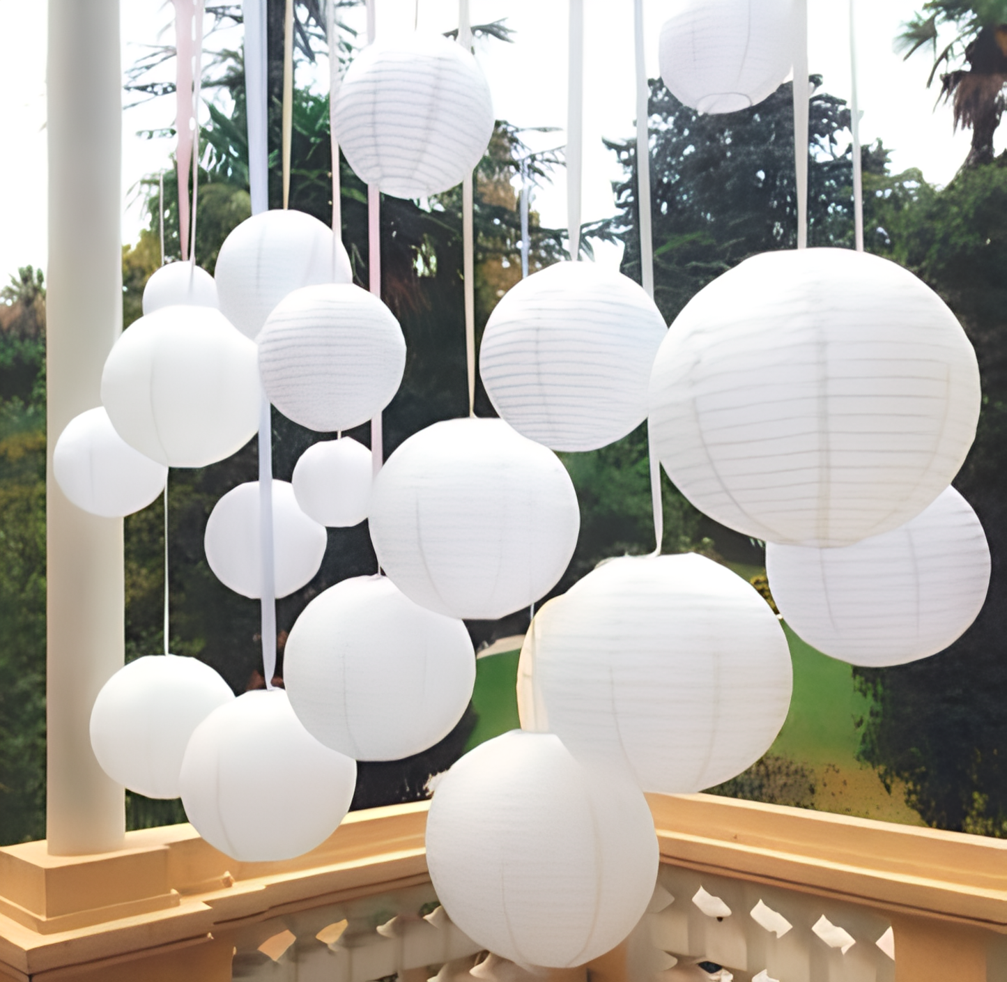 White Paper Lantern Hanging Decor Set – 5 Pcs