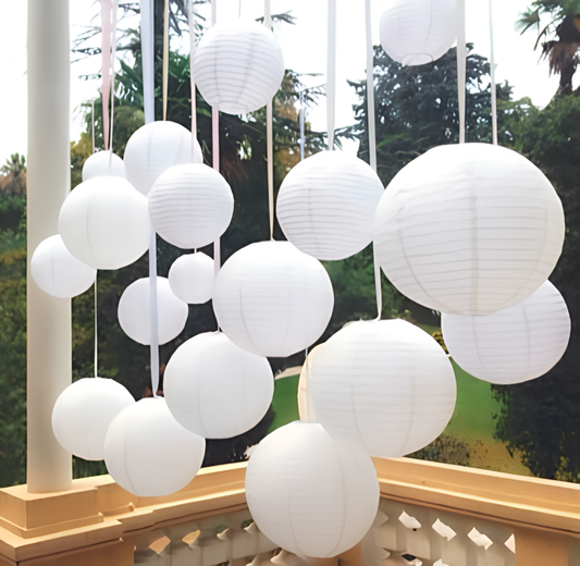 White Paper Lantern Hanging Decor Set – 5 Pcs