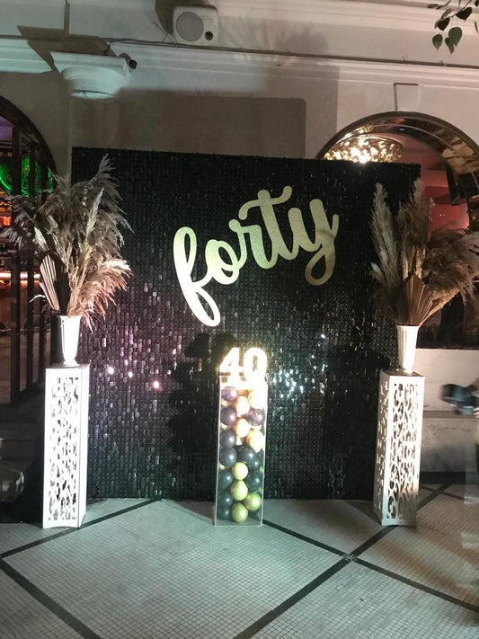 Black Sequin Backdrop Set Up