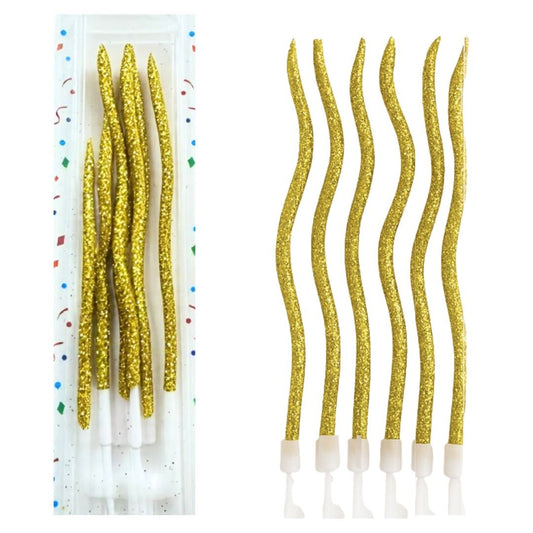 Golden Glittering Curly Candles - 6PC