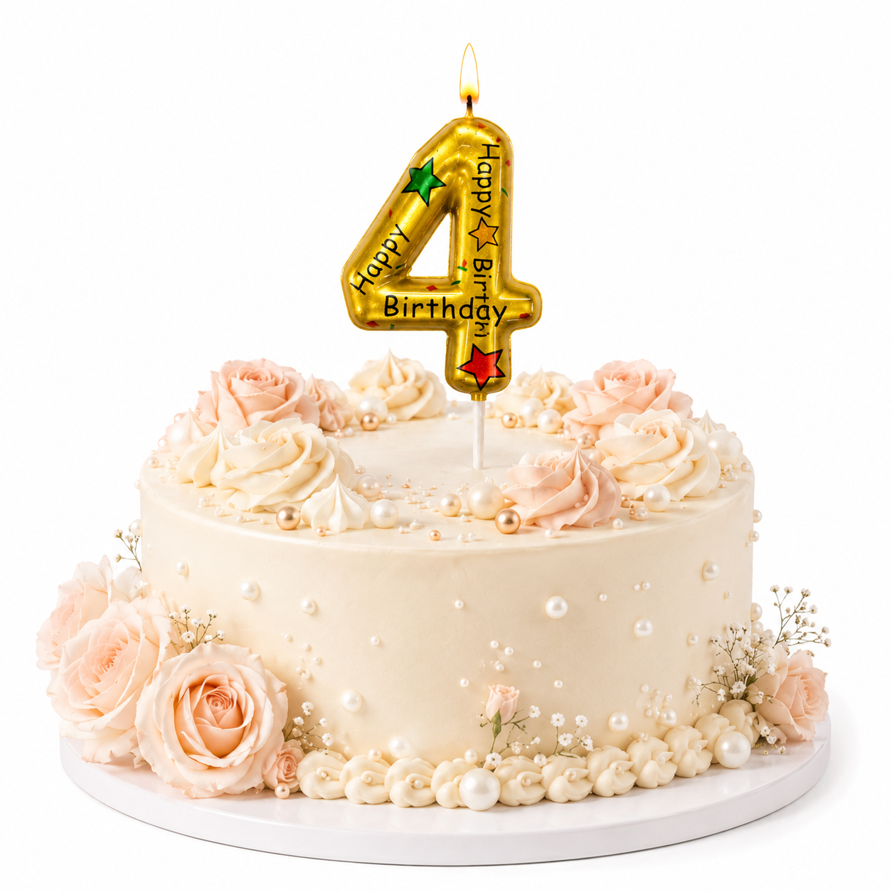 Golden Color Happy Birthday Printed Candle Number 4
