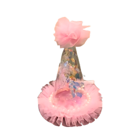 Small Transparent Pink Hat Net w/Confetti