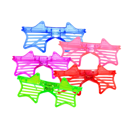 Set of 5 Light up Shutter Shades Star, Led Neon Rave SunGlasses, Party Eyeglass, Flashing Sunglasses for Neon & Bachelorette Party Glow in Dark Christmas Party Sunglasses (Assorted Colors)