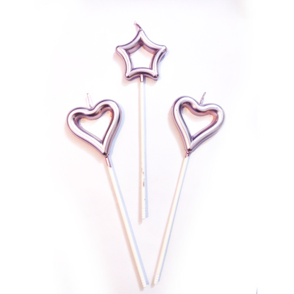 Rose Pink Heart & Star Shaped Stick Candle - 3 PC