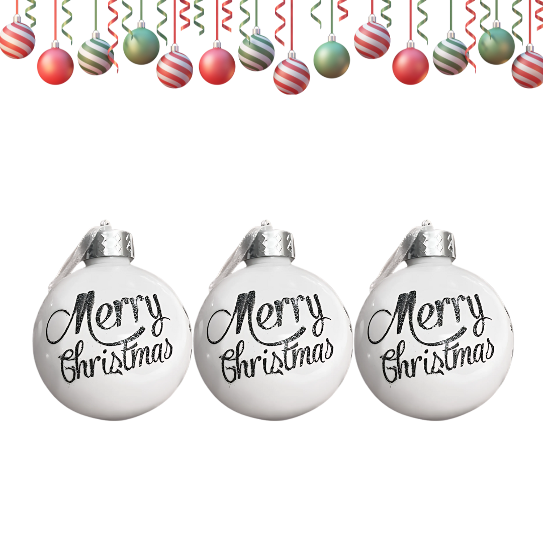 Fancy Merry Christmas White Balls - 3PC