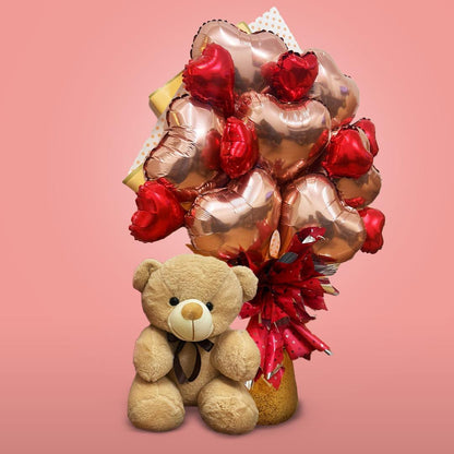 Rose Gold Heart 10" and Red Heart 6"  Balloon Bouquet - Set of 14