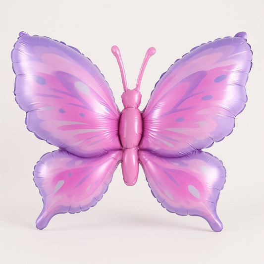 Butterfly Shaped Metallic Pistachio & Pink Balloon with Purple Thorax - Helum Quality - 34 inches - 1PC