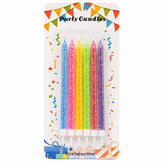 Multicolor Glitter Candle - 6PC | Party Candles