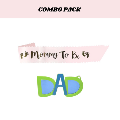 Mom To Be Sash Satin Pink & Green DAD Sunglasses - 2PC