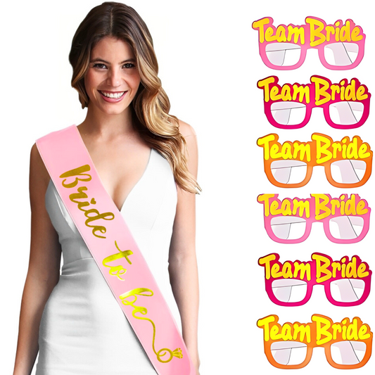 Bride To Be Sash & Team Bride Sunglasses Set – 7 Pieces