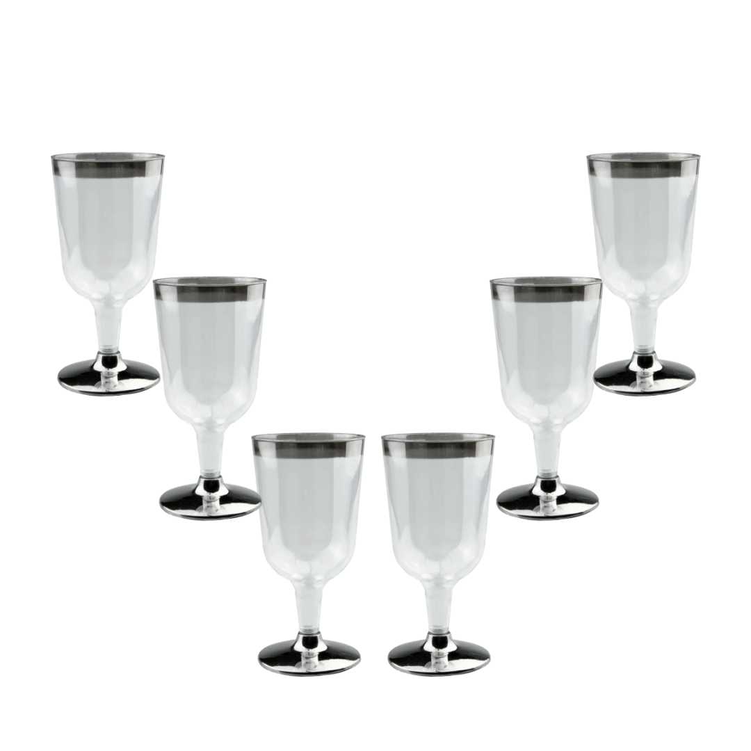Wine Glasses with Silver Rim - Pack of 6