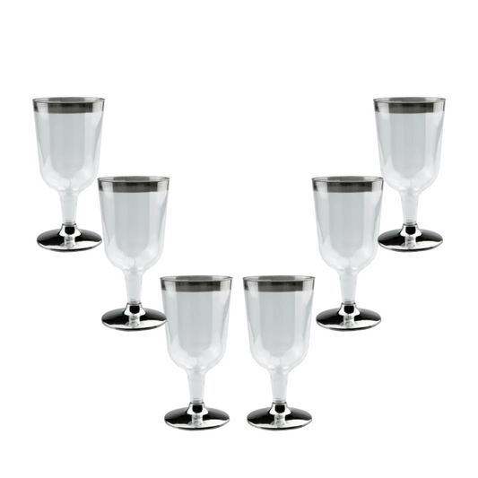 Wine Glasses with Silver Rim - Pack of 6