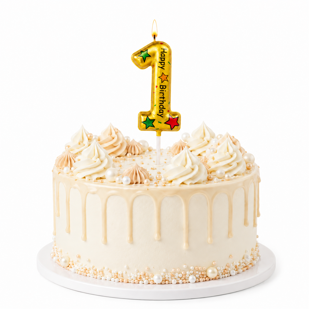 Golden Color Happy Birthday Printed Candle Number 1