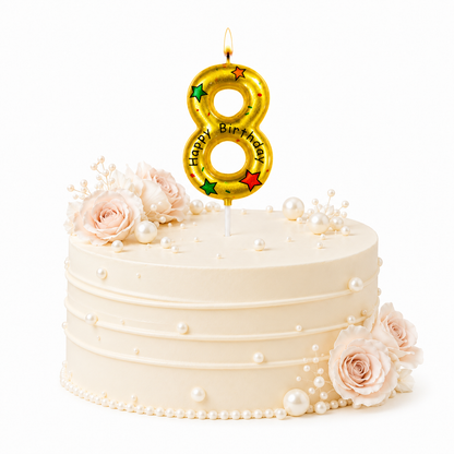 Golden Color Happy Birthday Printed Candle Number 8