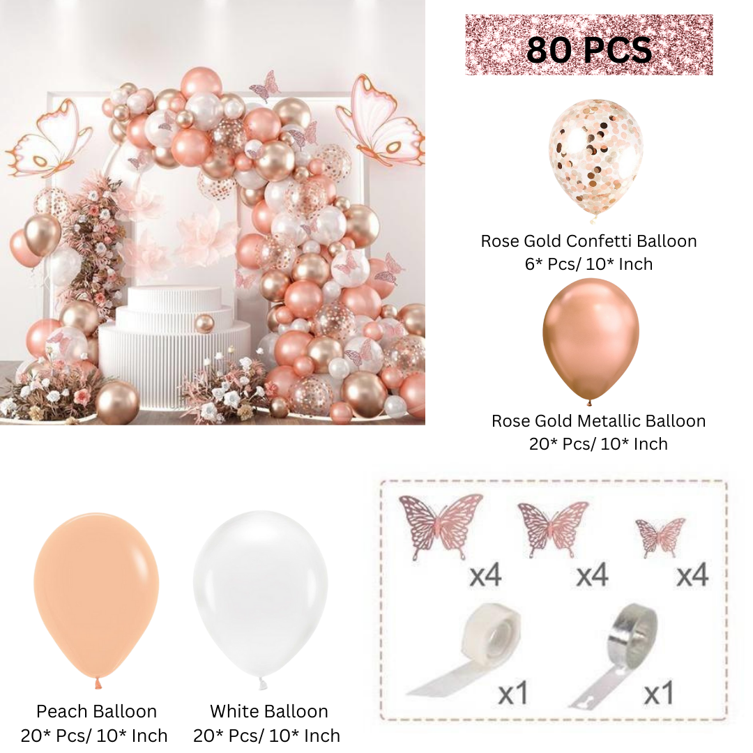 "Rose Gold Birthday Decor Set For Girls - 80PC "