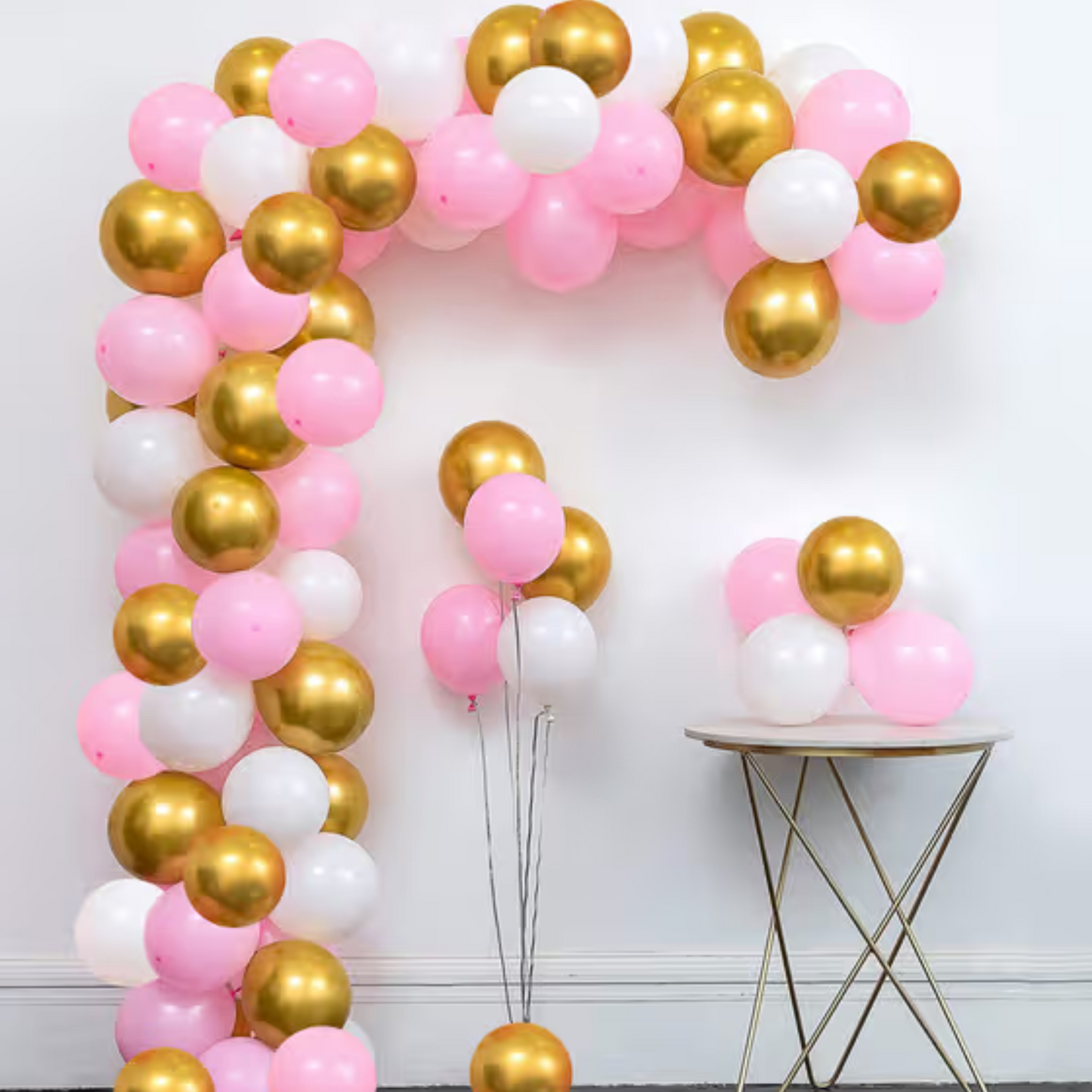 Pink White Gold Metallic Balloon Arch Garland Kit-33 PCS ,Balloon Air Hand Pump with Glue Dot and Balloon Arch Tape