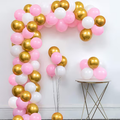 Pink White Gold Metallic Balloon Arch Garland Kit-33 PCS ,Balloon Air Hand Pump with Glue Dot and Balloon Arch Tape