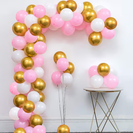 Pink White Gold Metallic Balloon Arch Garland Kit-33 PCS ,Balloon Air Hand Pump with Glue Dot and Balloon Arch Tape