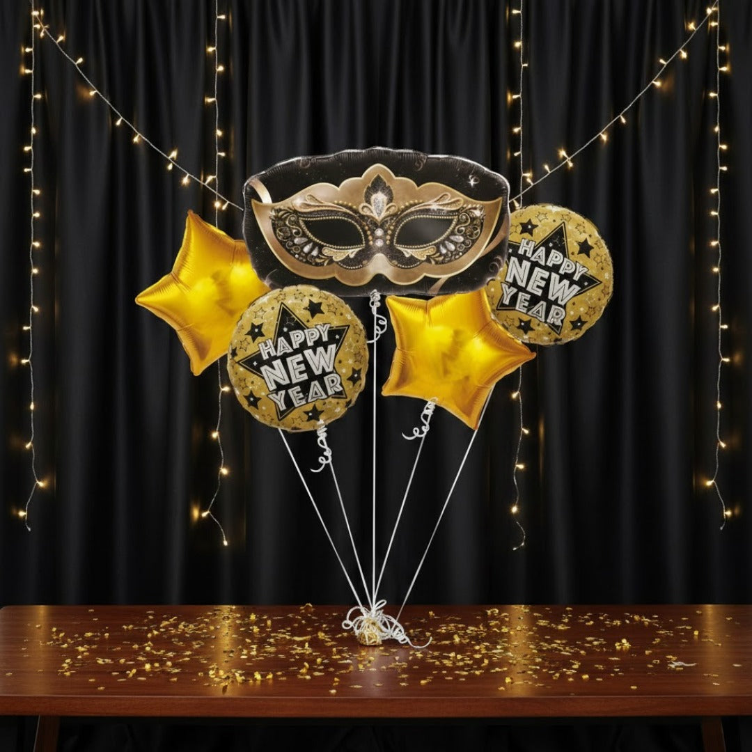Happy New Year Mask Foil Balloon - Set Of 5
