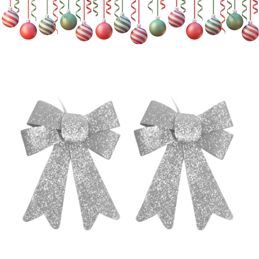 Fancy Christmas Bows Silver for Tree Decoration or Wall Decoration - Set of 2PC