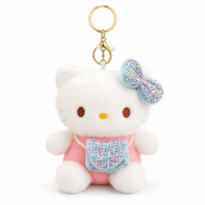 Blue Hello Kitty Plushy Key Chain | Cute Kawaii Blue Cat Plush Keychain | Soft Bag Charm with Blue Bow & Mini Purse, Gold Metal Chain for Backpack, Handbag, Keys, Birthday Return Gift & Party Favor – 1PC