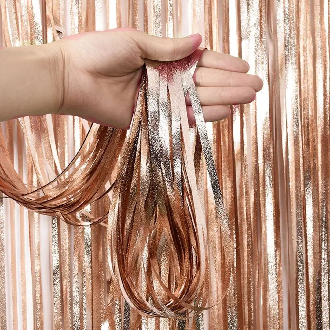 Textured Foil Rose Gold Curtain - 7FT X 3FT