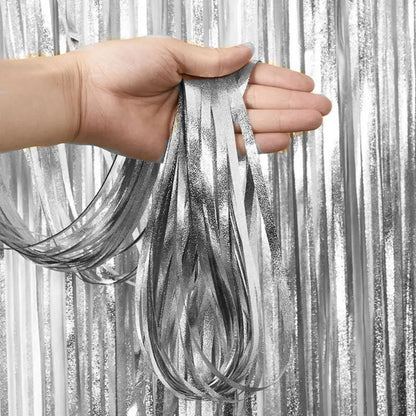 Textured Foil Silver Curtain - 7FT X 3FT