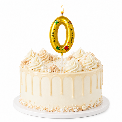 Golden Color Happy Birthday Printed Candle Number 0