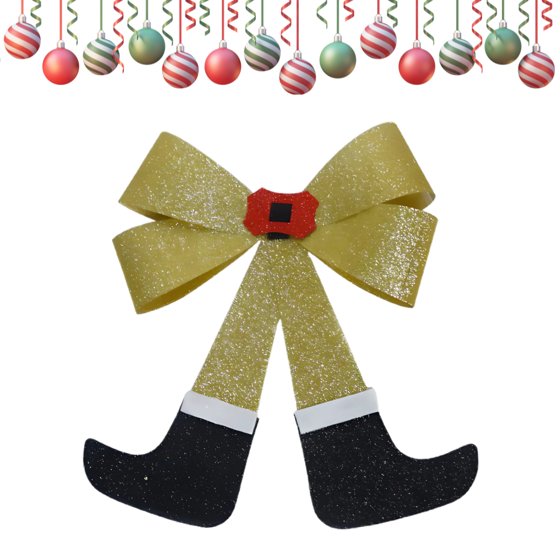 Glitter Christmas Bows with Santa Boots Golden 40C