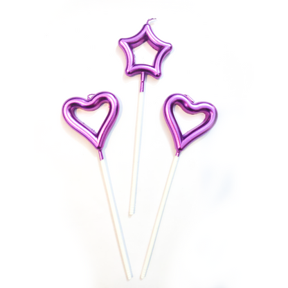 Hot Pink Heart & Star Shaped Stick Canlde - 3 PC