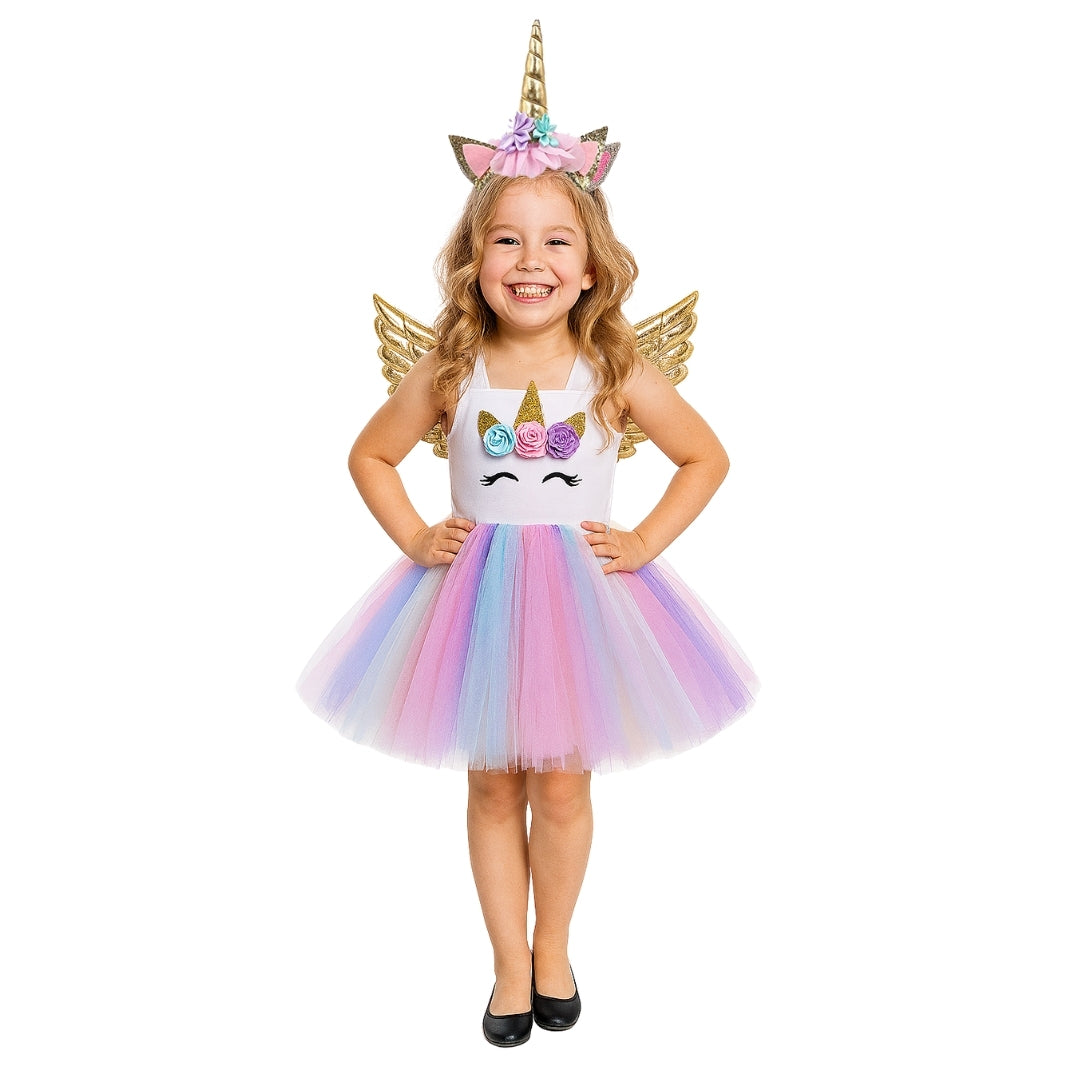 Unicorn Girls Costume w/Hair Band and Wings