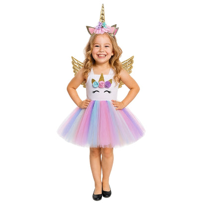 Unicorn Girls Costume w/Hair Band and Wings