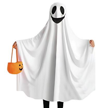 White Ghost Poncho for Kids Theme Party  - Size L - Age 7 to 9