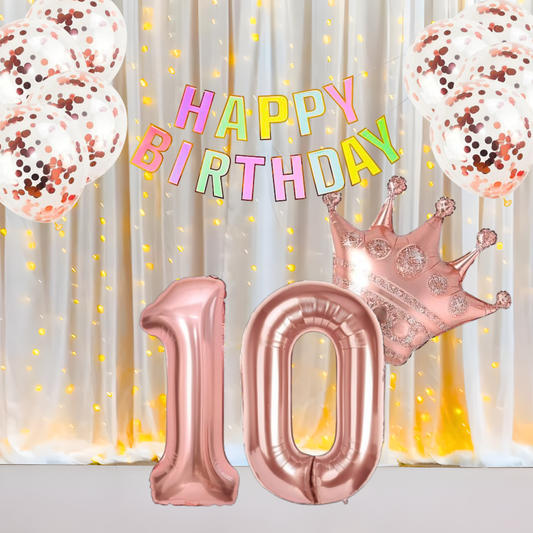 Rose Gold 10th Birthday Celebration Decoration Kit