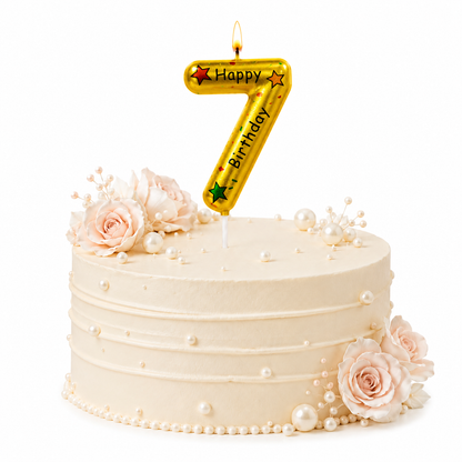 Golden Color Happy Birthday Printed Candle Number 7
