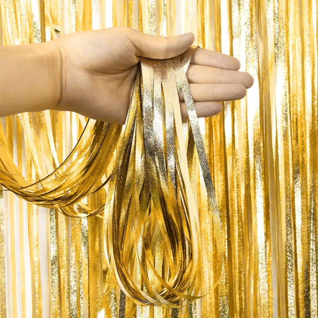 Textured Foil Golden Curtain - 7FT X 3FT