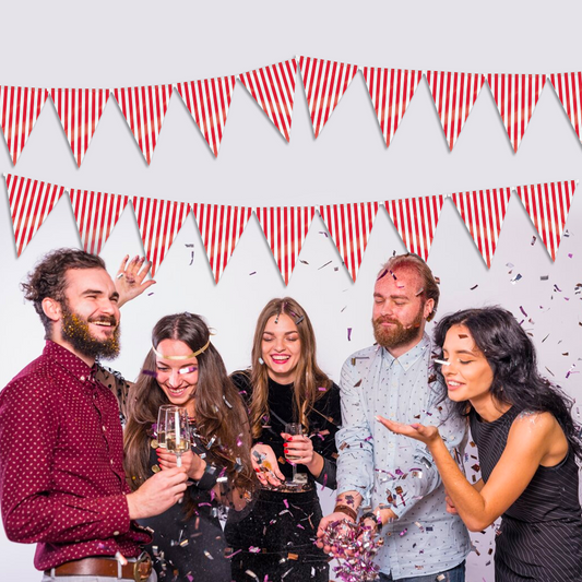 Red & White Striped Flag Triangle Buntings - 9FT - 1PC